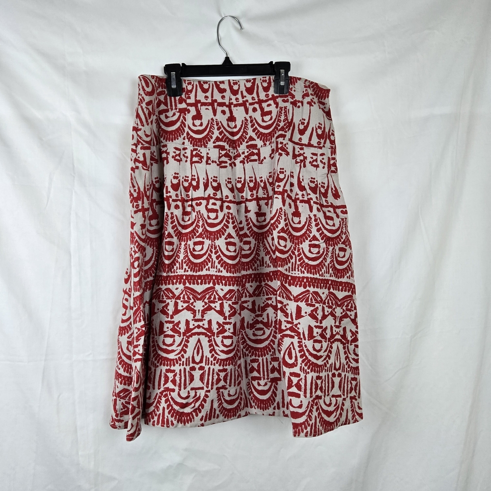 Sherry Taylor Women's Red Tan Boho‎ Tribal Geometric Print Lined Pleated Skirt L